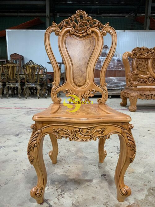 Bộ bàn ăn gõ đỏ 8 ghế Louis cẩn nu bàn ovan khuyết - BBA2308C - Ảnh 10