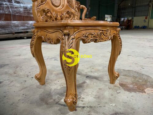 Bộ bàn ăn gõ đỏ 8 ghế Louis cẩn nu bàn ovan khuyết - BBA2308C - Ảnh 12