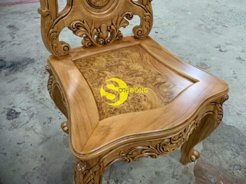Bộ bàn ăn gõ đỏ 8 ghế Louis cẩn nu bàn ovan khuyết - BBA2308C - Ảnh 9