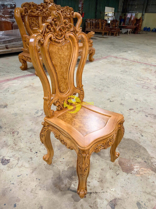 Ghế ăn Louis gỗ gõ đỏ + ốp nu - Ảnh 10
