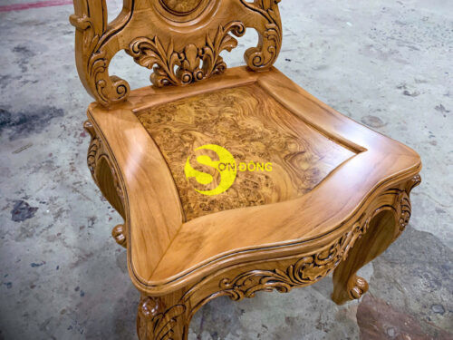 Ghế ăn Louis gỗ gõ đỏ + ốp nu - Ảnh 3