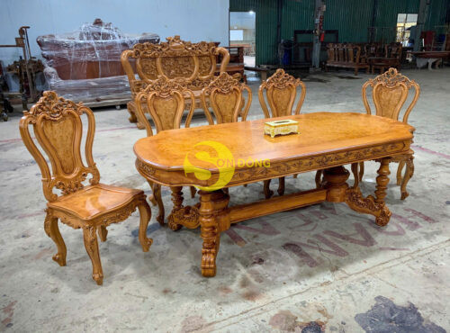 Ghế ăn Louis gỗ gõ đỏ + ốp nu - Ảnh 2