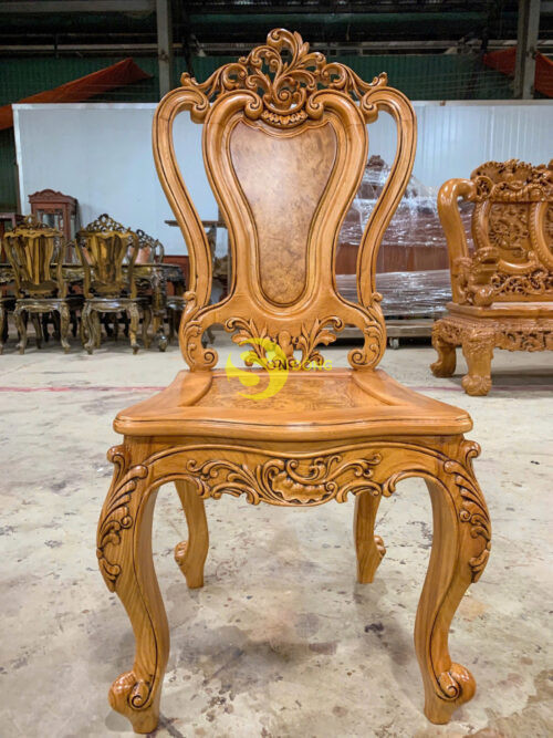 Ghế ăn Louis gỗ gõ đỏ + ốp nu - Ảnh 11