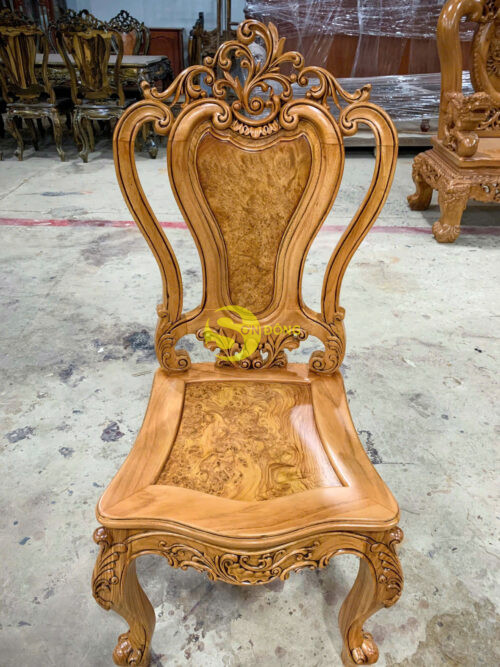 Ghế ăn Louis gỗ gõ đỏ + ốp nu - Ảnh 9