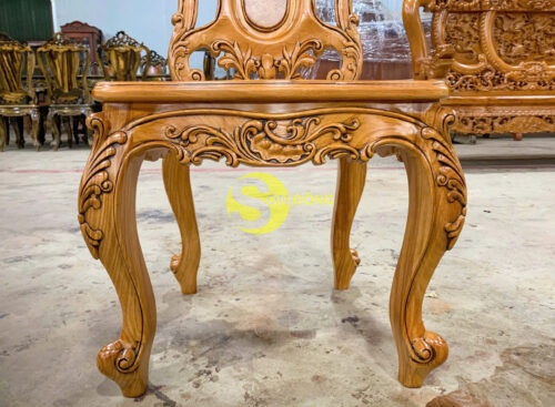 Ghế ăn Louis gỗ gõ đỏ + ốp nu - Ảnh 8