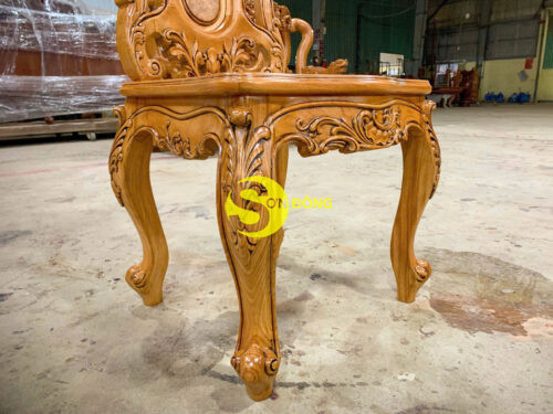 Ghế ăn Louis gỗ gõ đỏ + ốp nu - Ảnh 7