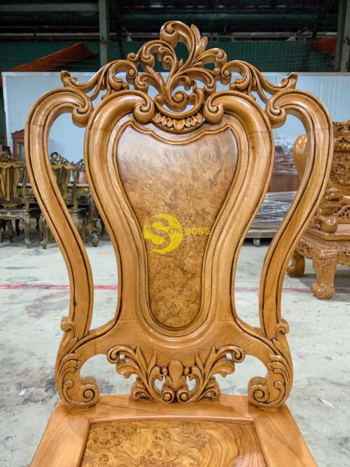 Ghế ăn Louis gỗ gõ đỏ + ốp nu - Ảnh 6