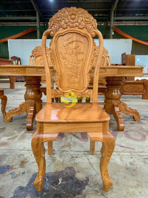 Bộ bàn ăn gõ đỏ 8 ghế hoa hồng bàn Oval-BBA2348B - Ảnh 4