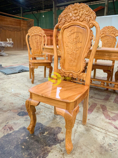 Bộ bàn ăn gõ đỏ 8 ghế hoa hồng bàn Oval-BBA2348B - Ảnh 3