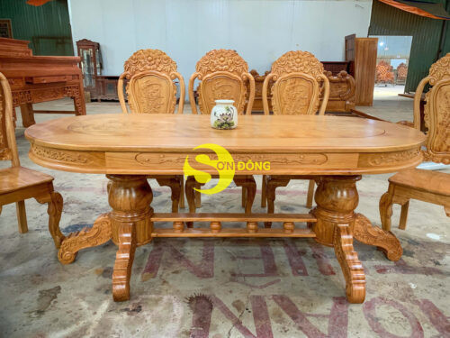 Bộ bàn ăn gõ đỏ 8 ghế hoa hồng bàn Oval-BBA2348B - Ảnh 11