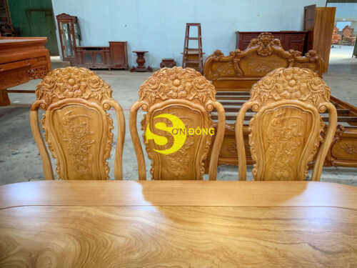 Bộ bàn ăn gõ đỏ 8 ghế hoa hồng bàn Oval-BBA2348B - Ảnh 8