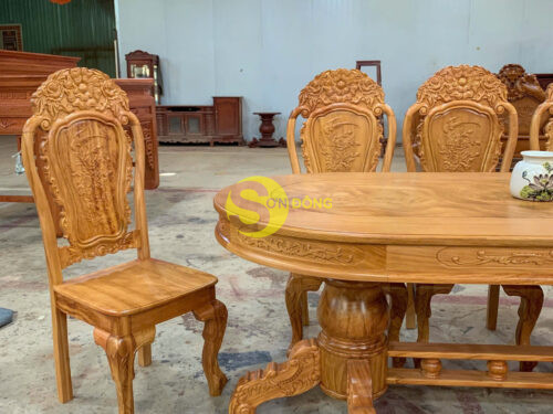 Bo ban an go do 8 ghe hoa hong ban Oval BBA2348B 6