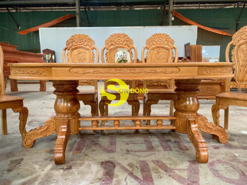 Bộ bàn ăn gõ đỏ 8 ghế hoa hồng bàn Oval-BBA2348B - Ảnh 6