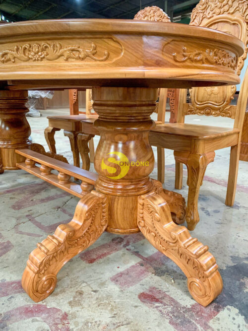 Bộ bàn ăn gõ đỏ 8 ghế hoa hồng bàn Oval-BBA2348B - Ảnh 5