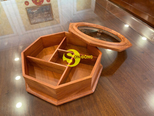 Hộp mứt đựng bánh kẹo lục giác kính gỗ hương - HM23 - Hình ảnh 3