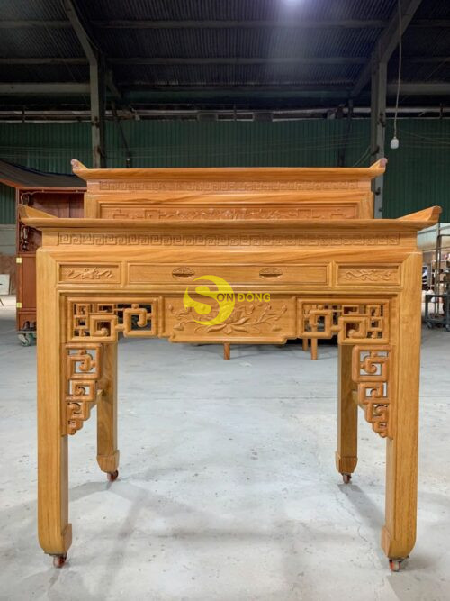Bàn Thờ Chung Cư Nhị Cấp triện Hoa Sen 1m27 gõ đỏ-SD2552