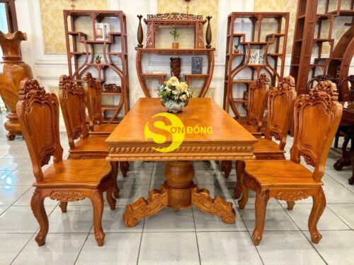 Bộ bàn ăn kiểu cổ điển 6 ghế gỗ gõ đỏ - BBA2236 - Hình ảnh 12