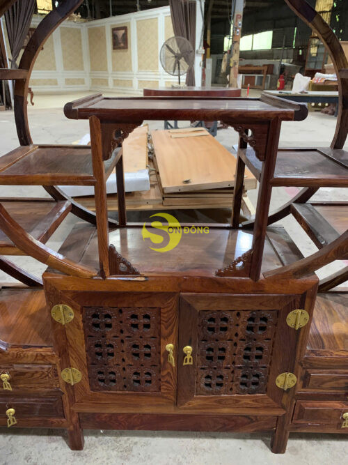 Kệ trang trí khung tròn lục bình gỗ cẩm lai 1600x1800-KTT403 - Ảnh 4