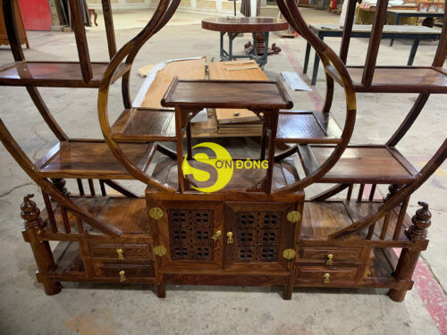 Kệ trang trí khung tròn lục bình gỗ cẩm lai 1600x1800-KTT403 - Ảnh 3