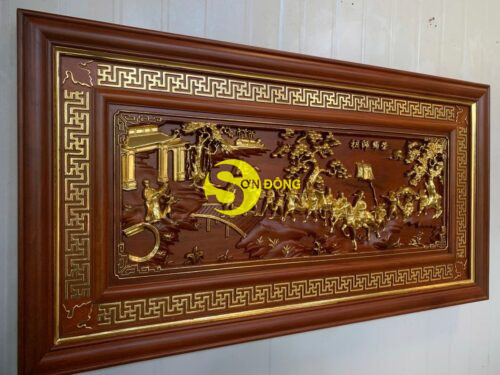 Tranh vinh quy bái tổ gõ đỏ dát vàng 1.27m-T122D - Hình ảnh 5