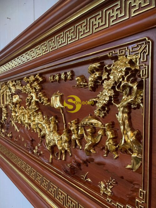 Tranh vinh quy bái tổ gõ đỏ dát vàng 1.27m-T122D - Hình ảnh 3