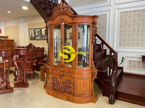 Tủ rượu Hoàng Gia Cổ Điển Gỗ Gõ Đỏ 1.6m - TR216 - Ảnh 2