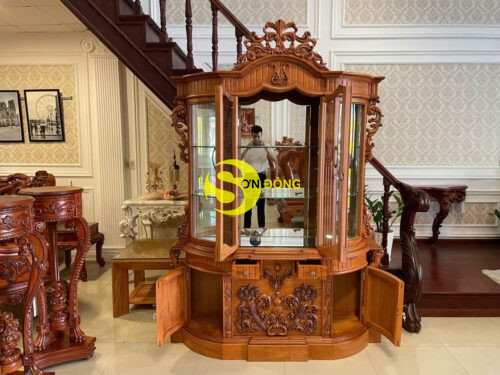 Tủ rượu Hoàng Gia Cổ Điển Gỗ Gõ Đỏ 1.6m - TR216 - Ảnh 8