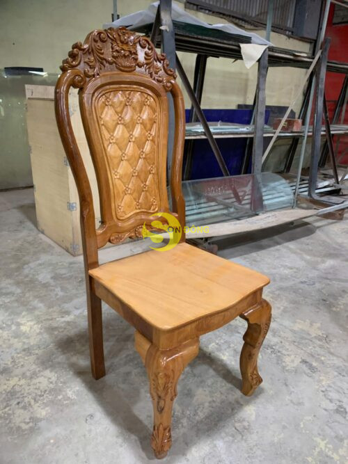 Bộ bàn ăn căm xe mặt gõ 8 ghế tựa hoa mai bàn tròn-BBA1348T - Ảnh 4