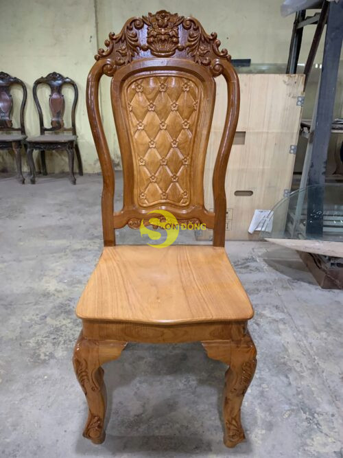 Bộ bàn ăn căm xe mặt gõ 8 ghế tựa hoa mai bàn tròn-BBA1348T - Ảnh 3