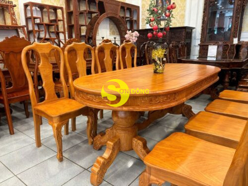 Bộ bàn ăn gõ đỏ 8 ghế bàn ovan-BBA2358B - Hình ảnh 4