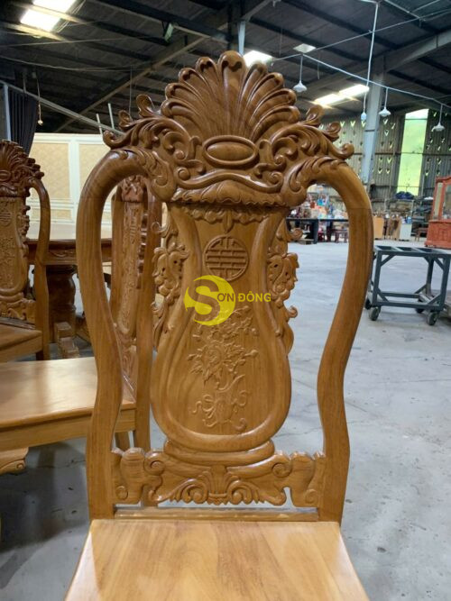 Bộ bàn ăn tròn gõ đỏ 8 ghế hoa lá tây bàn cẩn ốc-BBA2388T - Ảnh 3