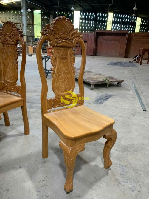 Bộ bàn ăn tròn gõ đỏ 8 ghế hoa lá tây bàn cẩn ốc-BBA2388T - Ảnh 2
