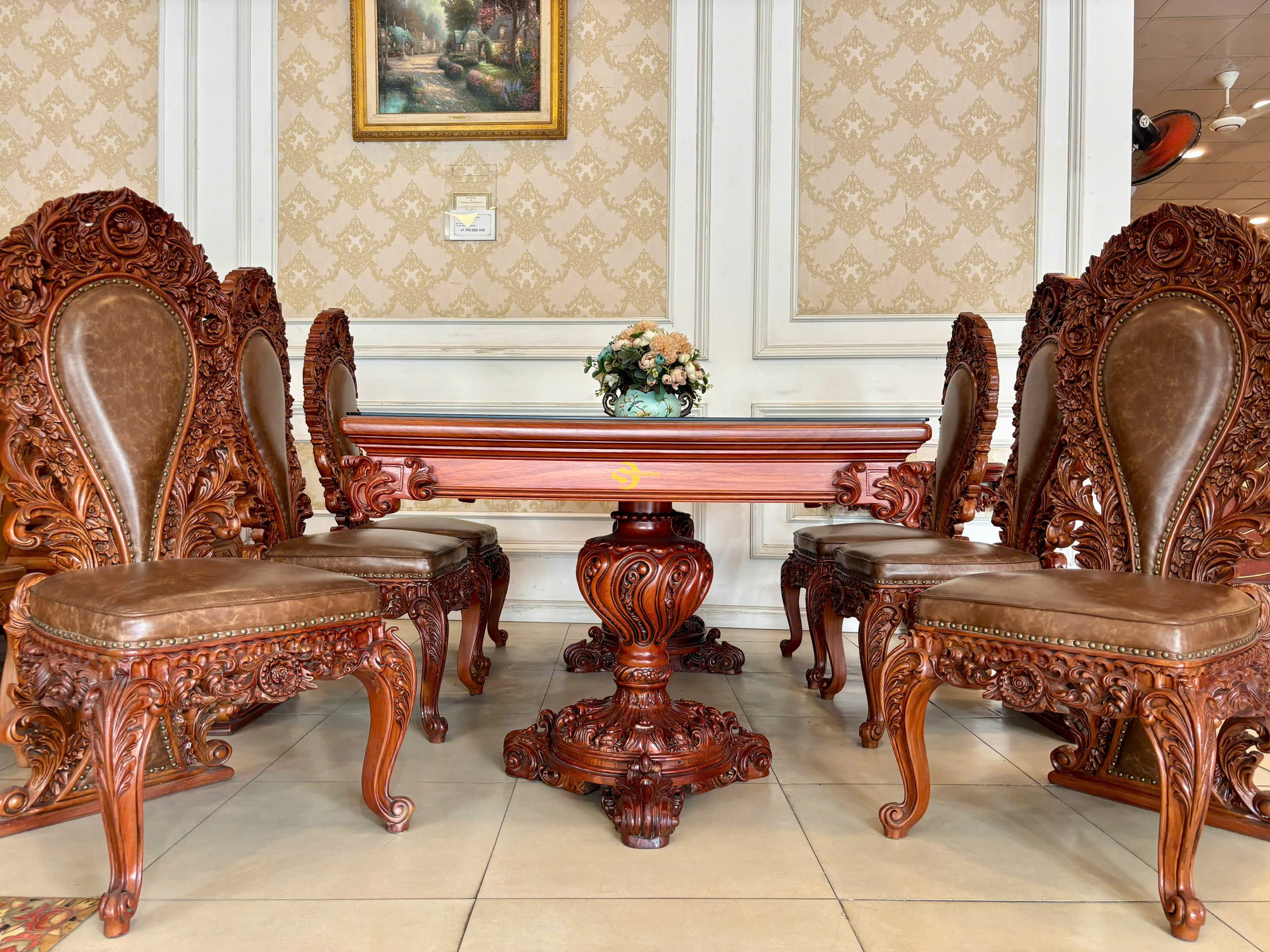 Bộ bàn ăn Hoàng Gia Louis Fidia Mặt liền BA0291 + 6 ghế GA088B 7 Bộ bàn ăn Hoàng Gia Louis Fidia Mặt liền BA0291 + 6 ghế GA088B - Ảnh 7