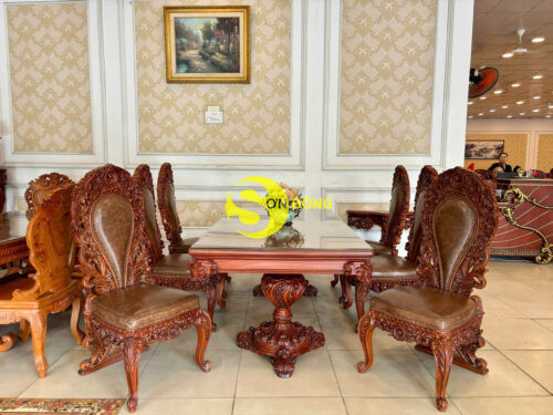 Bộ bàn ăn Hoàng Gia Louis Fidia Mặt liền BA0291 + 6 ghế GA088B