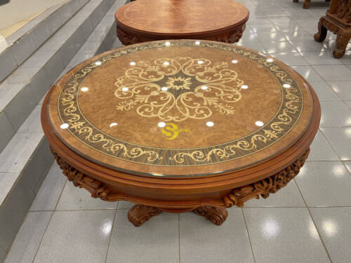 Bàn ăn tròn hoàng gia gõ đỏ Louis Fidia Cẩn veneer - BAT789A - Hình ảnh 9