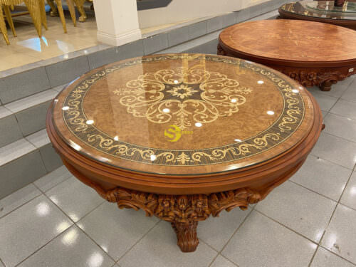 Bàn ăn tròn hoàng gia gõ đỏ Louis Fidia Cẩn veneer - BAT789A - Hình ảnh 3