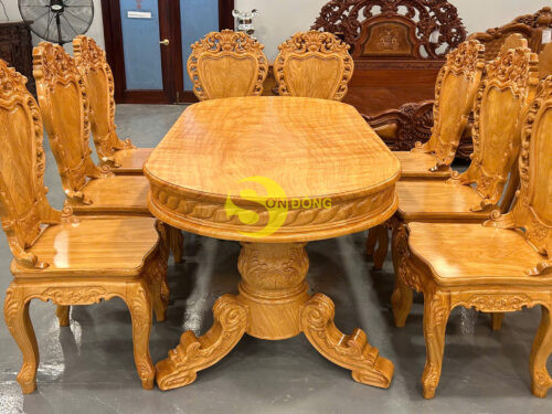 Bộ bàn ăn cổ điển 8 ghế gỗ gõ đỏ bàn ovan  - BBA2339B