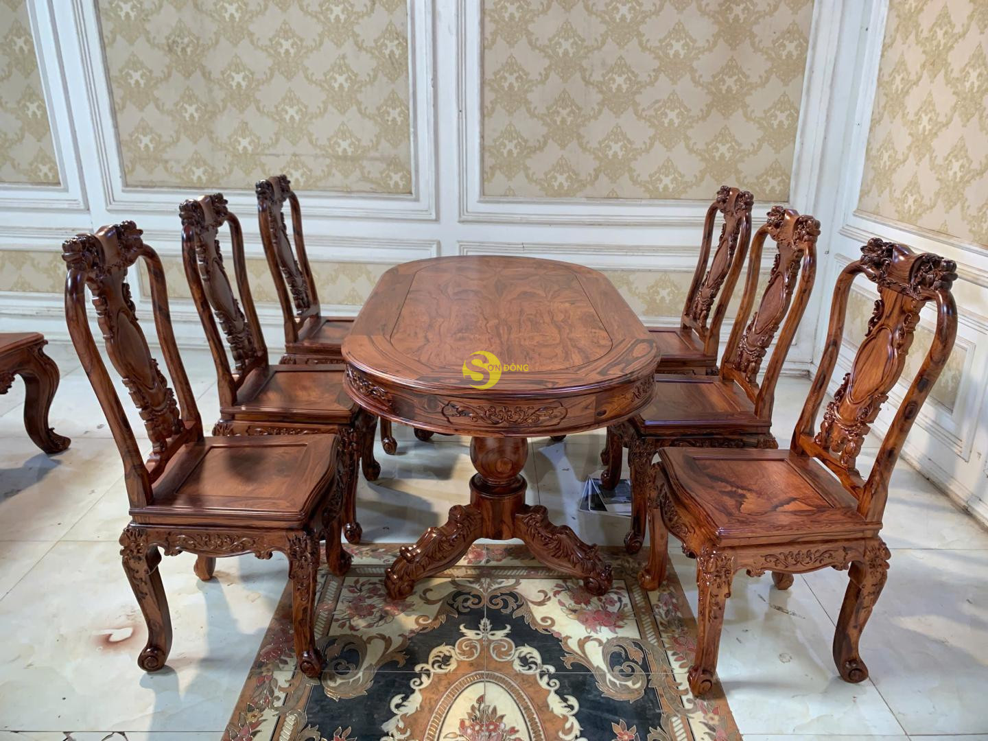 Bộ bàn ăn cẩm lai 6 ghế bàn ovan - BBA4226B