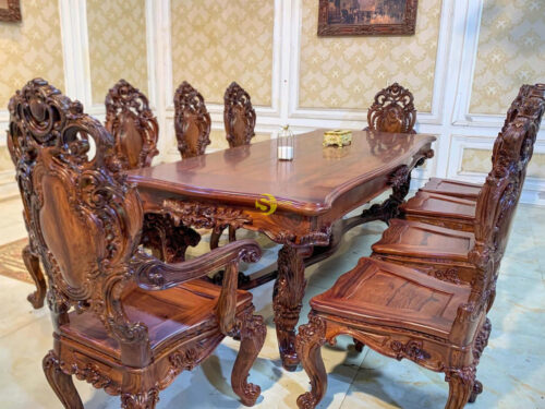 Bộ bàn ăn Louis Fidia cổ điển gỗ Cẩm Lai sang trọng - BBA434