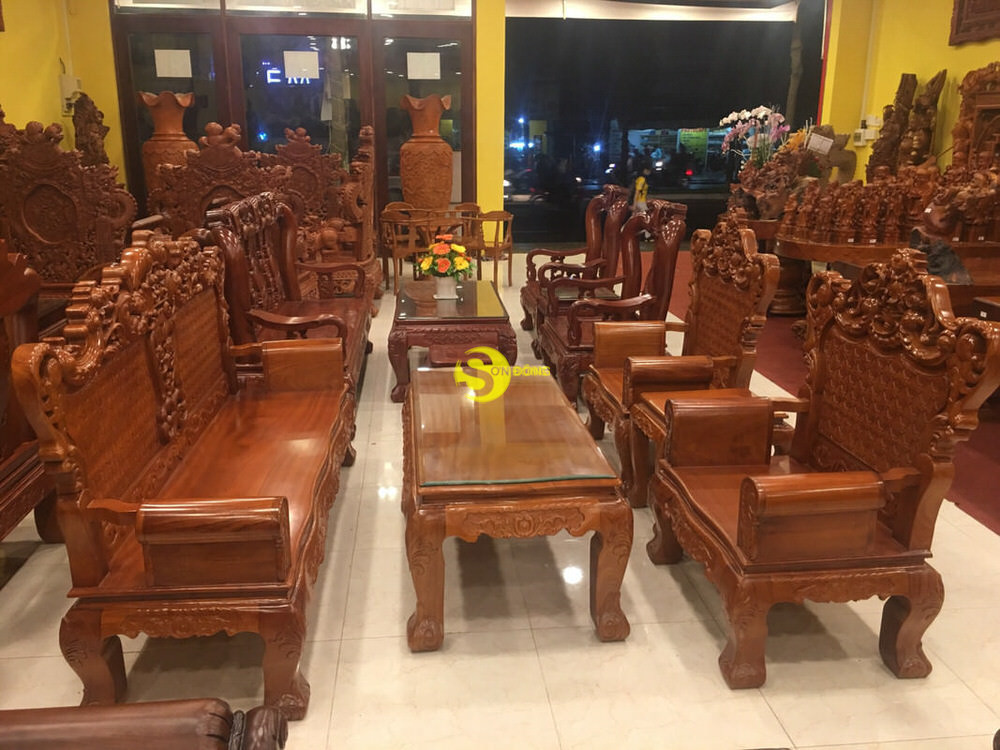Bộ bàn ghế kiểu hoàng gia, gỗ gõ đỏ 6 món mặt liền - BBG343B