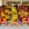 Bộ bàn ghế hương đá đào tựa tứ quý mặt liền tay 10 6 món - BBG352