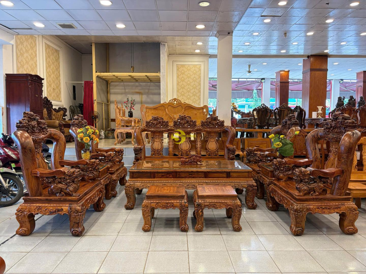 Bộ bàn ghế nghê đỉnh cột 16,10 món gỗ Cẩm Lai xịn - BBG439