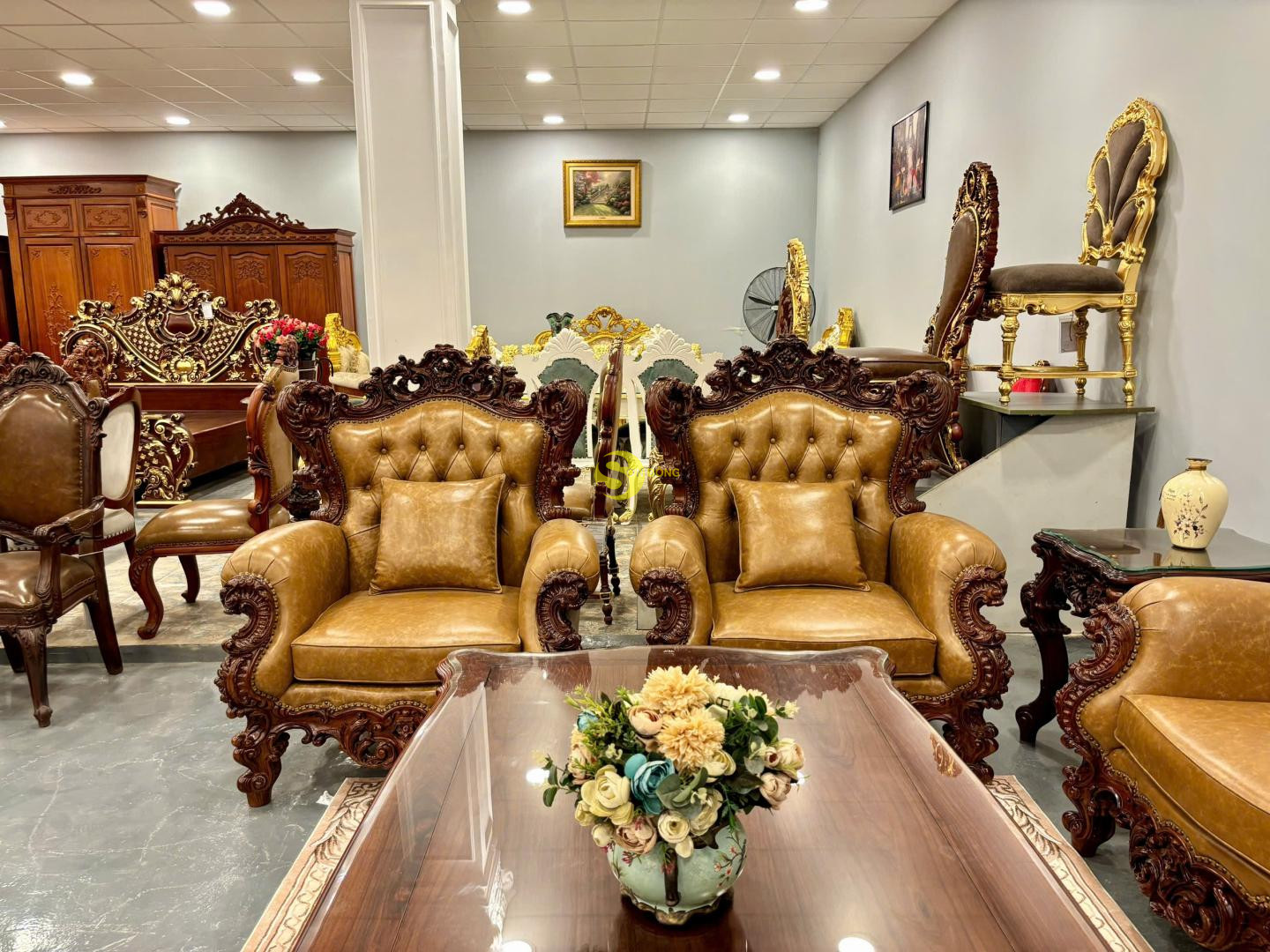 Sofa hoàng gia gỗ cẩm lai bọc da bò Ý - BBG4560 42 BBG456011 1