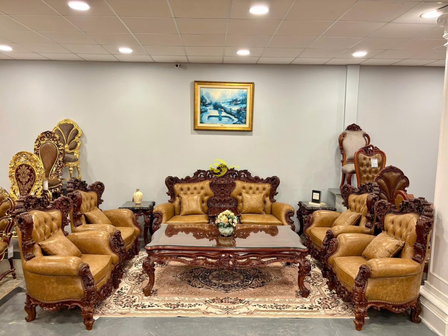 Sofa hoàng gia gỗ cẩm lai bọc da bò Ý - BBG4560