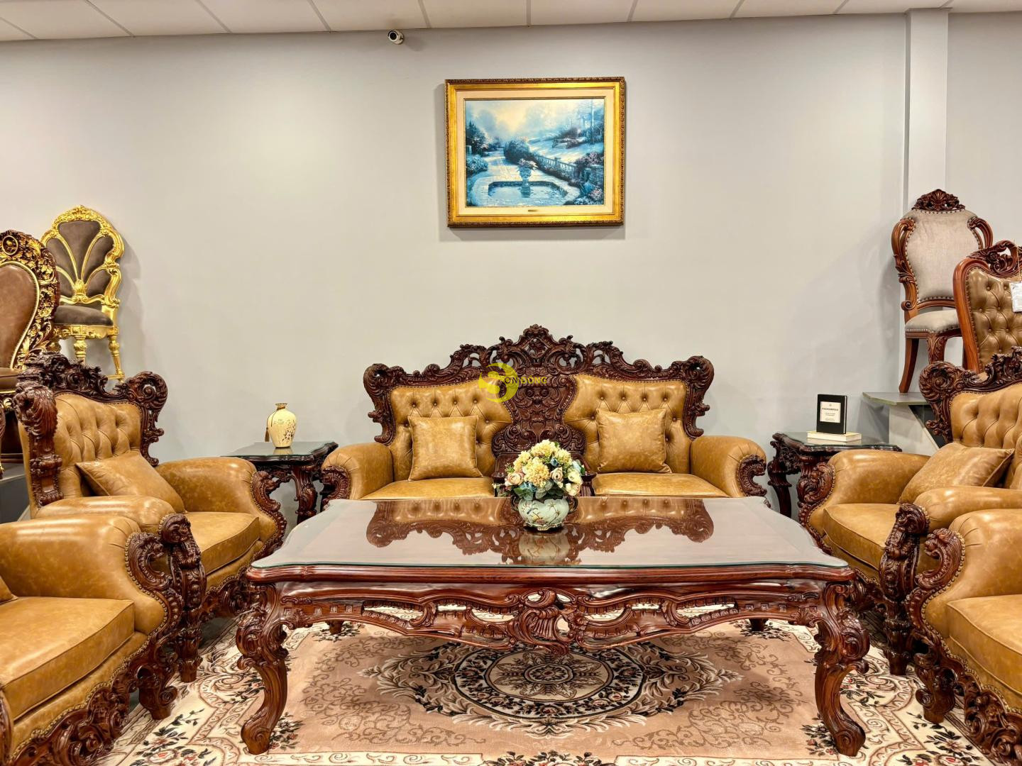 Sofa hoàng gia gỗ cẩm lai bọc da bò Ý - BBG4560 44 BBG45609 1