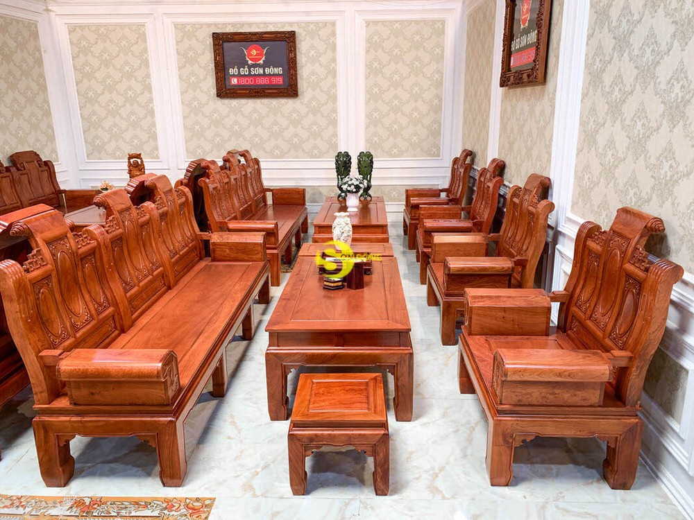 Bộ bàn ghế tần thủy hoàng tay hộp cá chép tựa trơn gỗ hương đá 6 món-BBG775