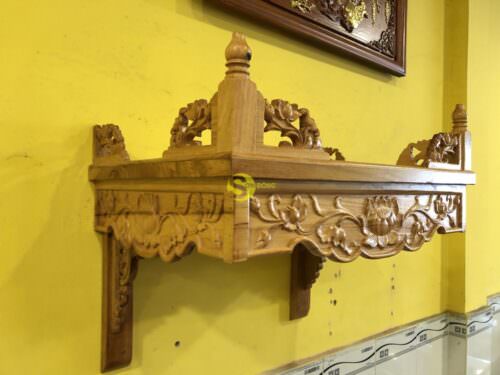 Bàn thờ treo gõ đỏ chạm sen 60cm - BTT226 - Hình ảnh 5