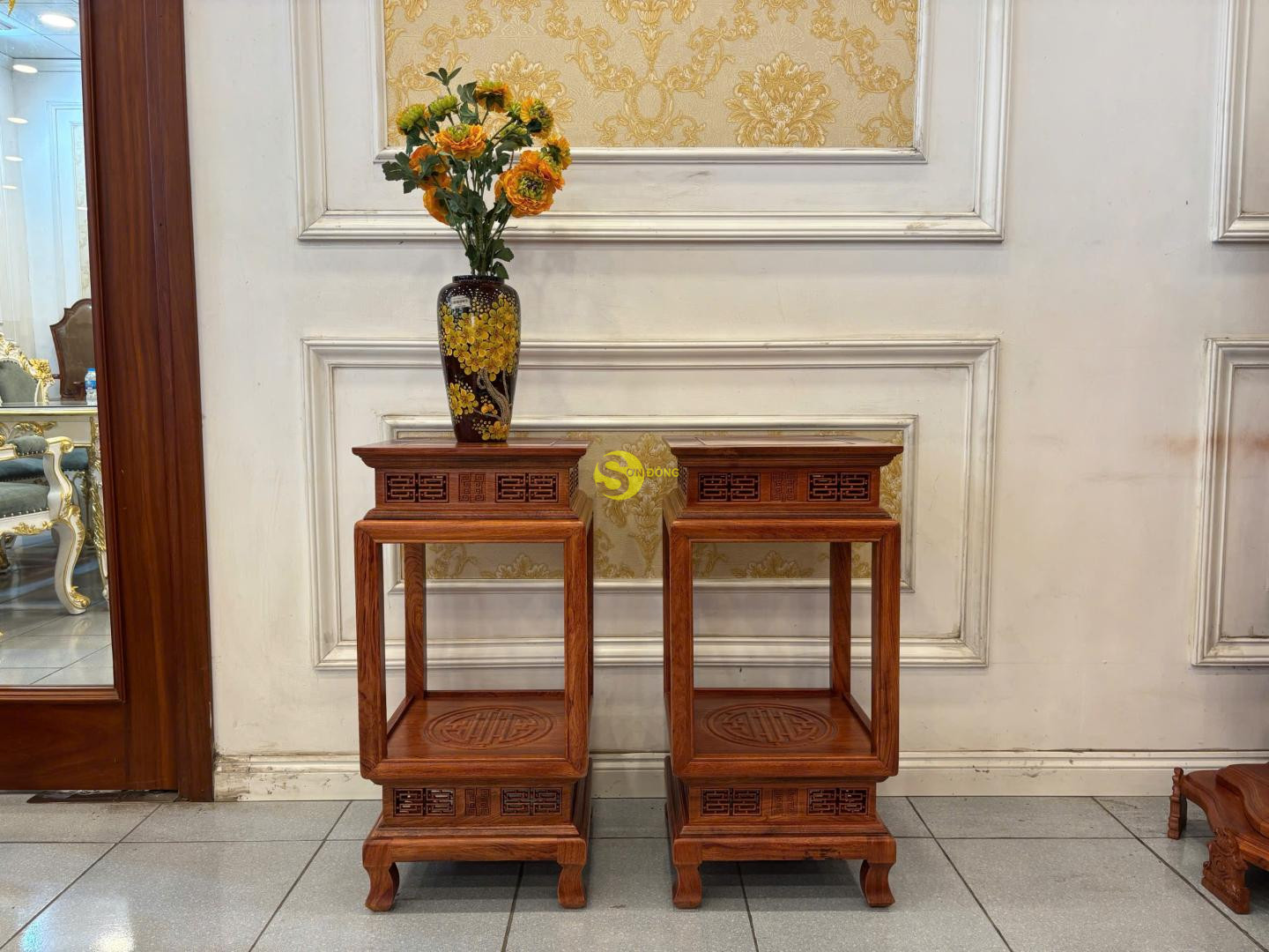 Đôn lồng đèn gỗ hương vuông 38cm cao 80cm - DG080