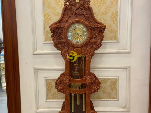 Đồng hồ cây chạm cửu long gỗ hương - DH06