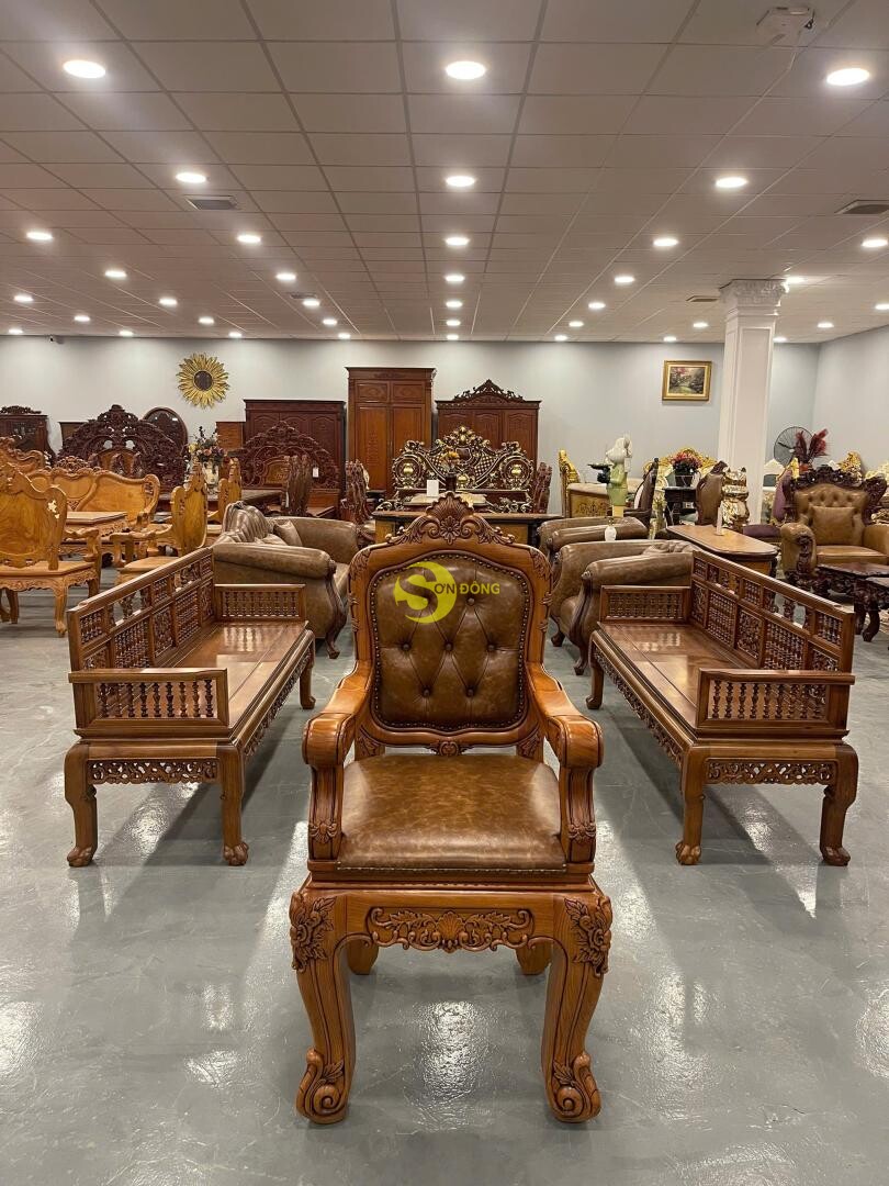 Ghế làm việc hoa lá tây cổ điển bọc da bò ITAYLY - GLV206